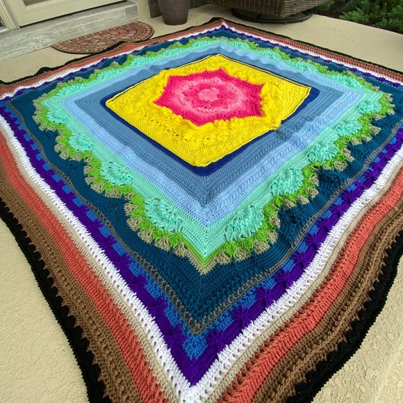 HANDMADE crocheted afghan in multiple colors. - Picture 3 of 4